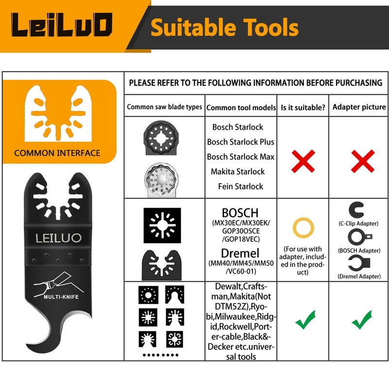 LEILUO 6 Pcs Oscillating Multi Tool Hook Knife Blades for Cutting Carpet Roofing Shingles Cardboard Soft Materials Includes Storage Bag Compatible with DeWalt Makita Ryobi Milwaukee and More - Image 2